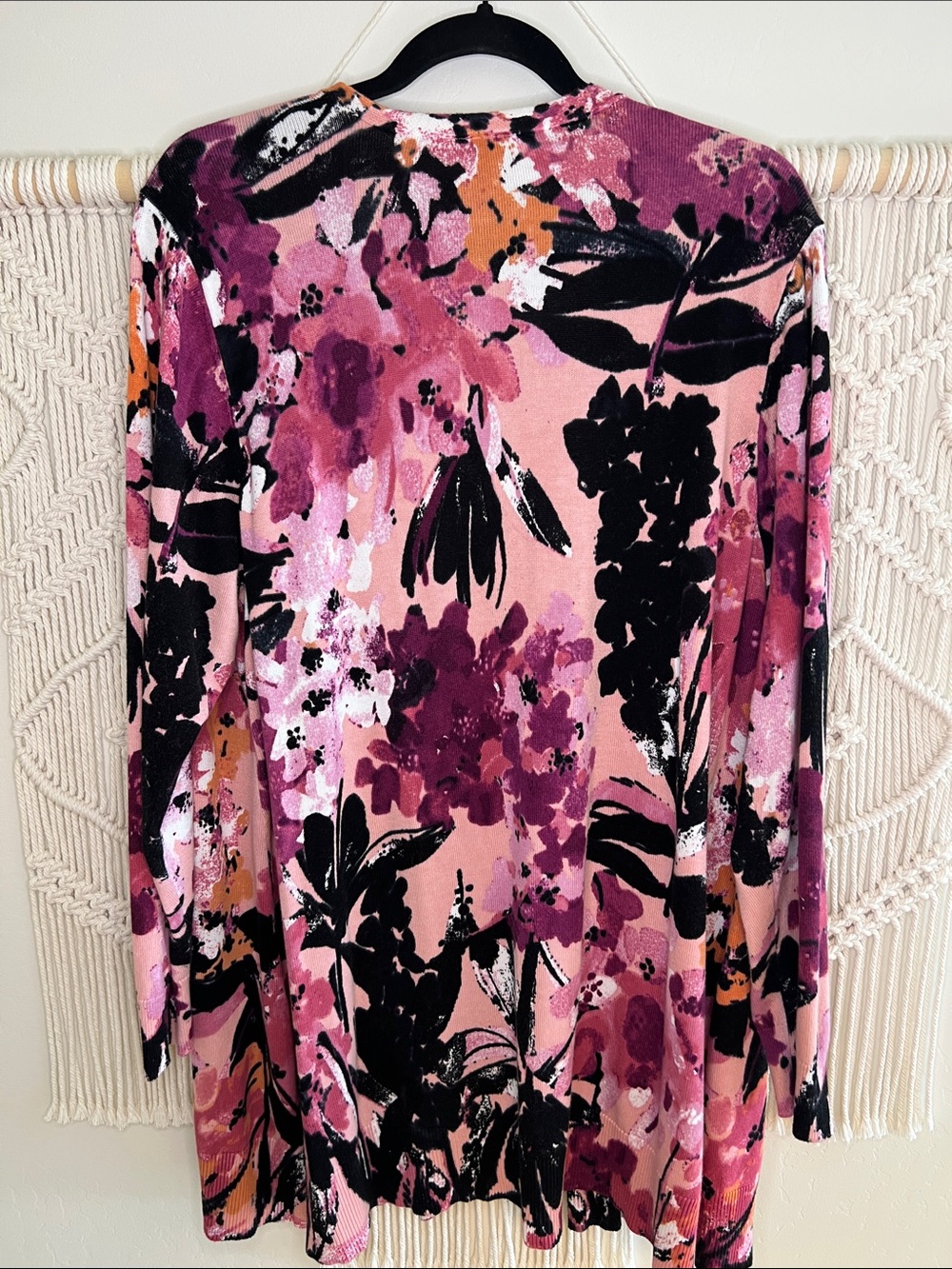 Avenue Open-Front Floral Cardigan in Pink, Purple & Black - Picture 4 of 4